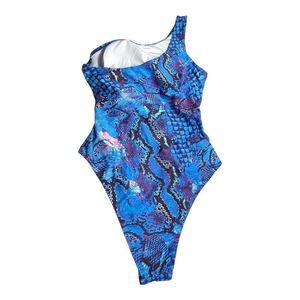 One Shoulder One Piece Swimsuit with Large Midrift Cutout and Tie waist